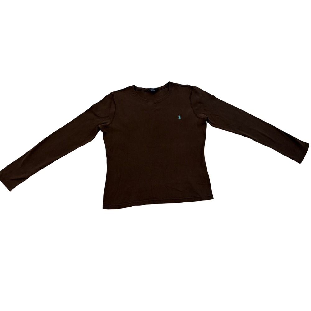 Polo Ralph Lauren Brown Long Sleeve XL T-Shirt Turquoise Pony Logo Crew Neck
